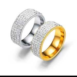 5 Row AAA crystal thick band ring Unisex Engagement NWT